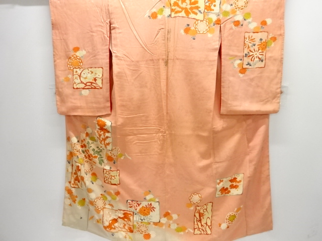 JAPANESE KIMONO / ANTIQUE KIMONO / SILK / MON KINSHA / SHIKISHI PATTERN
